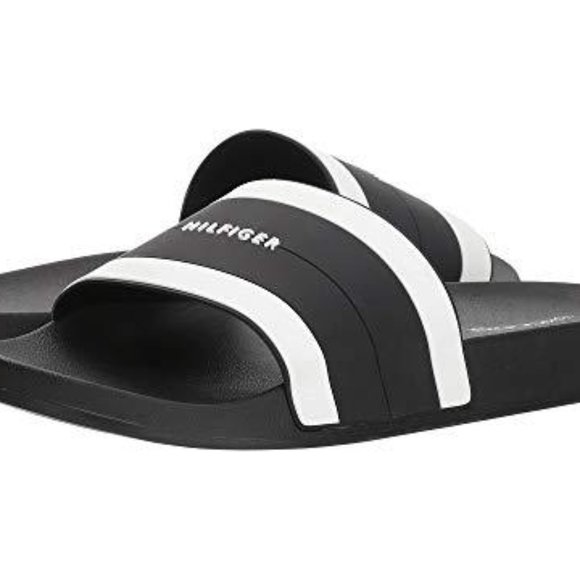 tommy hilfiger slides black and white